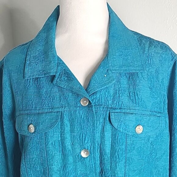 Chico's Teal Longsleeve Buttondown Jacket or Top, Size 2 or Large - Picture 4 of 12